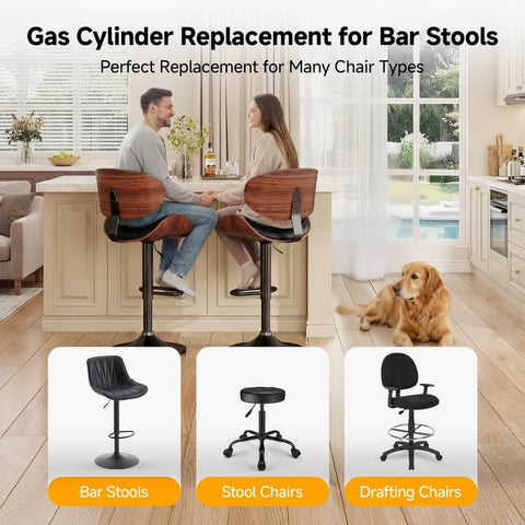 Couple sitting at bar stools with Beefy Heavy Duty Gas Lift Cylinder Replacement 1000 Lb Capacity, 19.5 to 28 Inch Adjustable Chair Lift.
