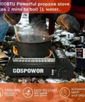Dual Fuel Camping Stove With Wind Blocker, 10,000 BTU Portable Gas Stove For Outdoor Cooking being used in snowy outdoors.