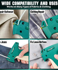 Lightweight Stitching Gun For Clothes And Fabric Quilting Hemming Tagging Instant Clothing Repair Kit with detailed use on various fabrics.