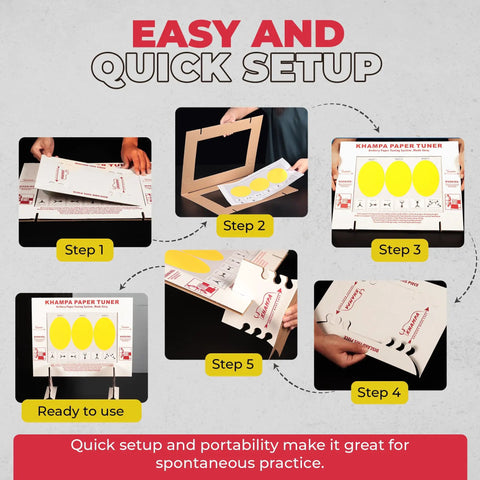 Step-by-step setup of Portable Reusable Archery Paper Tuning Kit With Stand And 12 Replaceable Target Sheets for arrow tuning.