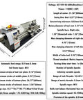 Metal lathe, 8×32 in, gearless, imperial/metric, dual chuck, bench-mounted, angled side view