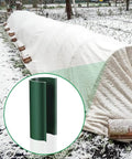 Heavy Duty 32 Pack PVC Greenhouse Clamps Set For Securing Row Covers Arches Tarps Pools And Garden Plastic Film 2.4 Inches Long Bulk Clamp Kit For Quick Fixes used on snowy garden row cover, with inset of green PVC clamp detail
