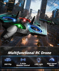 Foam RC Airplane With Dazzling LED Lights For Night Missions 360 Degree Flips And Headless Mode flying in cityscape