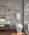Modern bathroom with 24 By 354 Inch 3D Wide Concrete Wallpaper Peel And Stick Self Adhesive Vinyl Wrap in light grey cement texture.