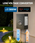 300W Digital Low Voltage Landscape Transformer With Timer And Dusk To Dawn Photocell Sensor mounted outdoors