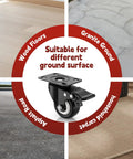 Heavy Duty Polyurethane Caster Wheels Set Of Four With Dual Lock Brakes Non Marking Black Rollers for various surfaces.