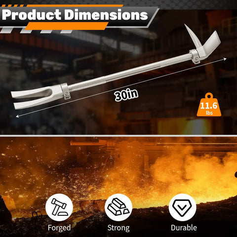 30 Inch Halligan Tool With Shoulder Straps For Firefighters And Emergency Breach Heavy Duty 45 Gauge Steel Forged Halligan Bar Demolition Tool For Quick Door Breakdowns with product dimensions and weight.