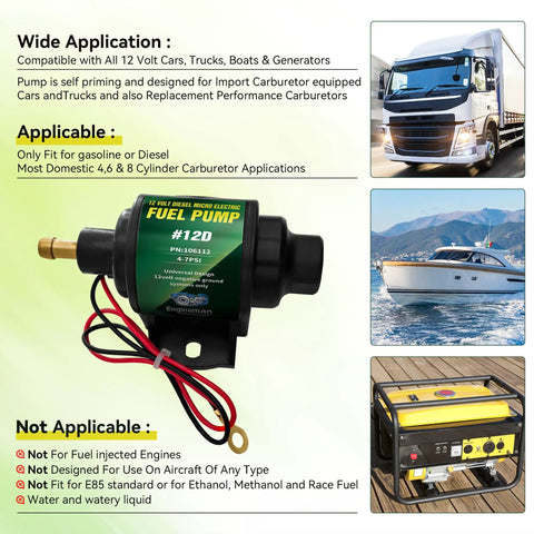 Diesel Specific Micro Electric Fuel Pump, 12 Volt, 35 GPH at 4 to 7 PSI, Universal 5 Sixteenth Inch Inlet And Outlet with installation kit