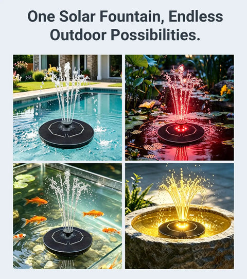 Solar Bird Bath Fountain With LED Lights And Battery Backup No Fuss Floating 6.3 Inch Pump For Pond Garden And Outdoor Decor 9V2W Panel 5 Nozzles Powerful Water Spray Works On Cloudy Days