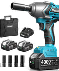 Cordless Impact Wrench Half Inch Drive 1300Nm 960 Ft Lbs Torque Compact Power Tool With Dual 5Ah Li Ion Batteries And Fast Charger IW810 Purple Heavy Duty Lug Nut Removal And Automotive Repair, with accessories