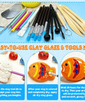 Air Dry Clay Glaze And 25 Piece Tool Kit With Gloss Varnish Protectant, pottery tools for clay crafts with gloss finish