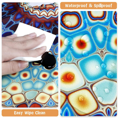 Close-up of waterproof, spillproof Outdoor Round Tablecloth With Umbrella Hole Waterproof Elastic Fitted Zippered No Fuss Cleanup Cover.