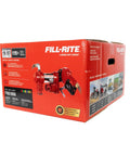 Heavy Duty Cast Iron Fuel Transfer Pump With Automatic Nozzle And Discharge Hose, 15 Gallons Per Minute 115 Volt Motor in packaging.