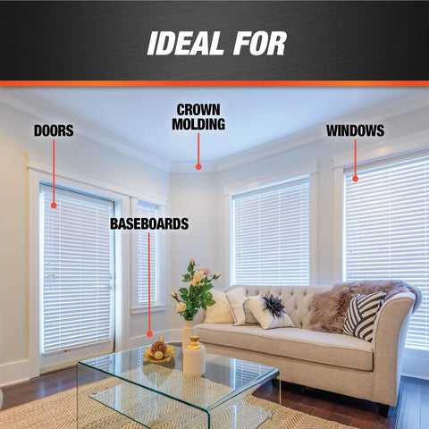 Living room with labeled areas for Paintable Siliconized Acrylic Caulk for Multi Surface Sealing and Waterproofing usage.