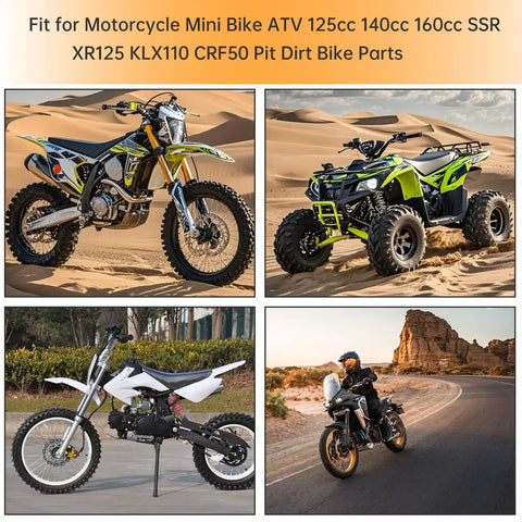 Fit for Motorcycle Mini Bike ATV 125cc 140cc 160cc SSR, showcasing off-road vehicles and pit bike parts.