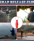 Close-up of red heavy-tension snap-release clip with key ring for fishing gear
