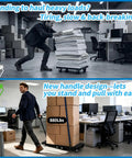 Heavy Duty Furniture Dolly With Removable Pull Handle Move It Easy Back Saver in office with man moving 880 lbs boxes