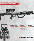 Side view of Beast Mode Crossbow Kit with 405 FPS power and 195 lb draw weight, featuring X Cam system and Lumix scope.