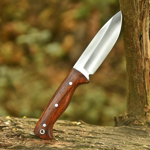 Full Tang Hunting Knife With 10 Inch Overall Length, 5 Inch High Carbon Steel Blade, Rosewood Handle, And Sheath outdoors