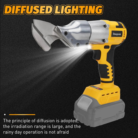 Daspom Brushless Cordless Sheet Metal Shear Compatible With Dewalt 20V Battery Tool Only showcasing cutting blades with diffused lighting.