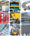 Industrial plumbing systems with pipes and valves for gas and water distribution.
