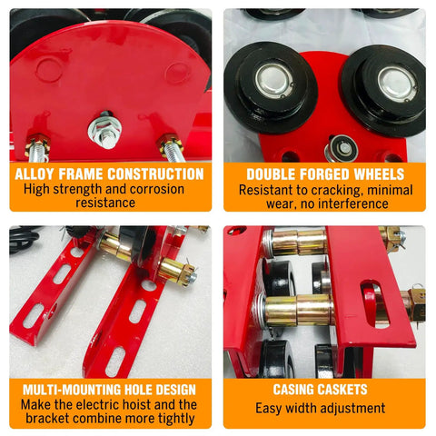Close-up of Beefy Electric Trolley For Power Hoist 1 Ton Capacity 2204 Lbs Compatible With PA200 Through PA1000 Hoists components