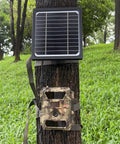 5W 12V Trail Camera Solar Panel Charger Kit With 5200mAh Battery on tree for wildlife monitoring