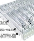 Clear 6 Compartment Cosmetic Tray Kit With Pushers, 2-Pack, Divider Bins For Makeup Organization, modular design close-up.