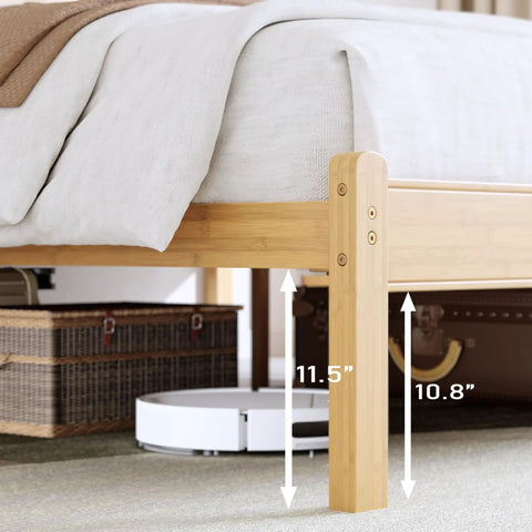 Natural Bamboo King Size Platform Bed Frame With Headboard, 14 Inch Low Profile Build showing leg height measurements