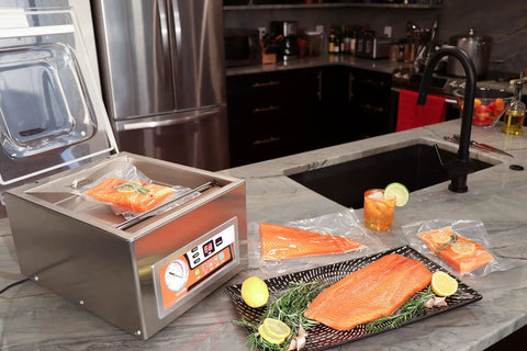 Chamber Vacuum Sealer CM255 For Home And Commercial Kitchens on counter sealing salmon, industrial grade packing machine