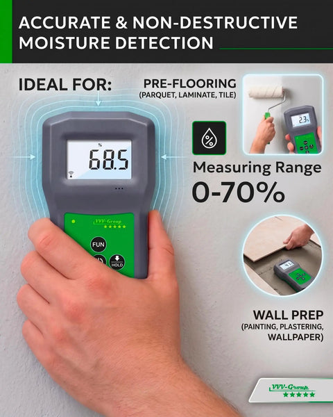 Non Destructive Digital Moisture Meter For Concrete Floors And Walls Surface Moisture Tester CME 822 Pro Grade Fast Reads Before Flooring Coating Or Tiling On Slabs And Screed, handheld on wall