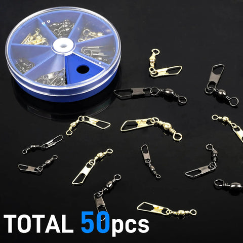 Heavy Duty Fishing Snap Swivels With Barrel Swivel And Safety Snap Lure Connector, 360 Degree Spin For No Twist, Stainless Steel Copper Build, Pro Grade Strength, Wear Resistant, Corrosion Resistant Gear For Freshwater And Saltwater 50 pcs in case