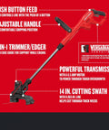 Corded 6.5 Amp String Trimmer With 14 Inch Cutting Width Push Button Line Feed 0.065 Inch Line For Easy Edging And Thick Overgrowth Cleanup A Versatile Weed Wacker For Lawn Care And Yard Work with adjustable handle and edge guide, red trimmer with black trimming head