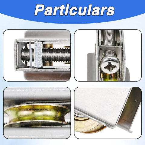 Close-up view of Two Pack Sliding Patio Door Rollers With 1-1/2 Inch Steel Ball Bearings, Adjustable Wheel Height For Smooth Quiet Operation, Replacement Rollers For Popular 1992 And Later Sliding Doors, Easy To Install And Built For Long Lasting Durability highlighting parts and mechanisms.