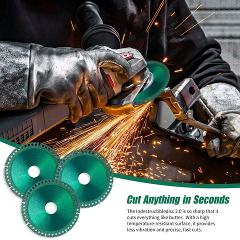 Three teal Indestructible Disc 2.0 cutting discs for angle grinder; 3-pack for cutting tile, glass, metal, wood