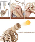 3D Wooden Puzzle Catapult Kit For Adults And Teens, DIY STEM Model Building Toy, Educational Wooden Cannon Project That Fires Ping Pong Balls, Hands On Mechanical Challenge For Fun And Learning, assembled wooden catapult firing ball