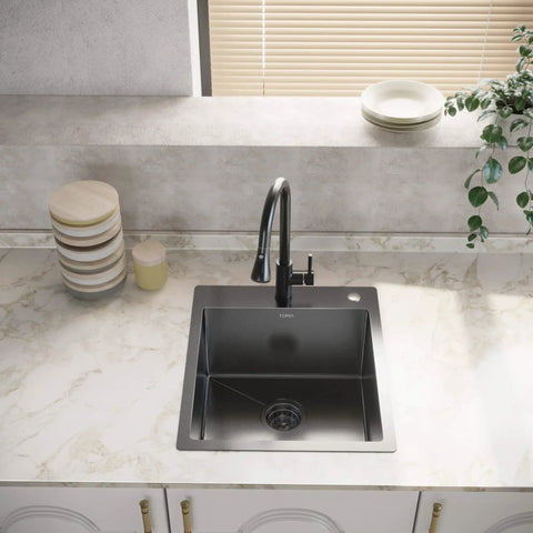 18 X 18 Inch Dope Drop-In Topmount Kitchen Sink With 16 Gauge Stainless Steel PVD Gunmetal Finish NanoTek Single Bowl