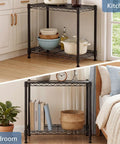 Beefy 2 Tier Metal Wire Storage Shelves With Adjustable Racks Holds Up To 200 Lbs Per Shelf Black Steel Organizer in kitchen and bedroom