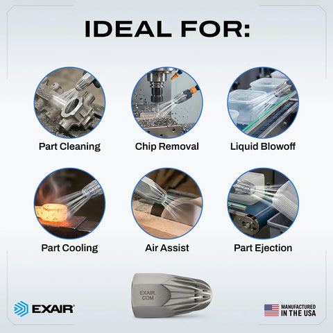 Heavy Duty Stainless Steel Air Nozzle One Half Inch Fnpt Port Delivers Hard Working Compressed Air Blast with part cleaning and cooling features.