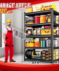 Beefy Heavy Duty Metal Garage Shelving Unit 5 Tier 71 Inch Tall 35 Inch Wide 16 Inch Deep for Tools and Gear displayed in workshop