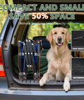 Collapsible Folding Wagon With Tailgate For 300lbs Heavy Duty Load in car trunk, dog beside, showing tear-resistant fabric, blue.