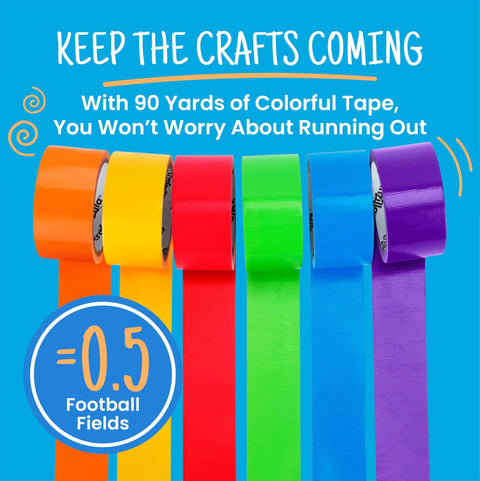 Colorful Duct Tape Multipack With 6 Colors And 15 Yards Each 2 Inch Wide For Arts And Crafts Projects Labeling Gift Wrapping