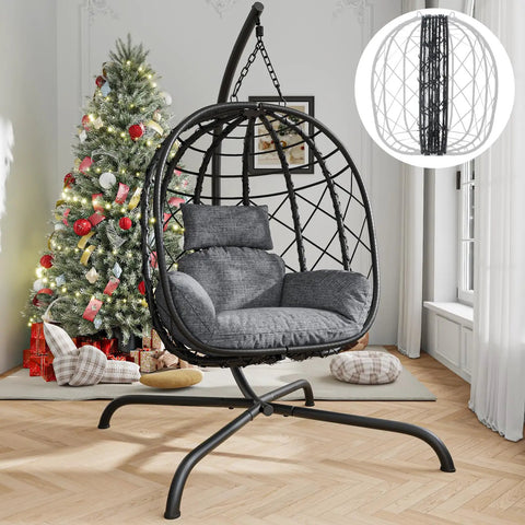Cozy Hanging Egg Chair With Stand For Indoor Outdoor Use Wicker Rattan Swing Hammock With Thick Cushion in living room
