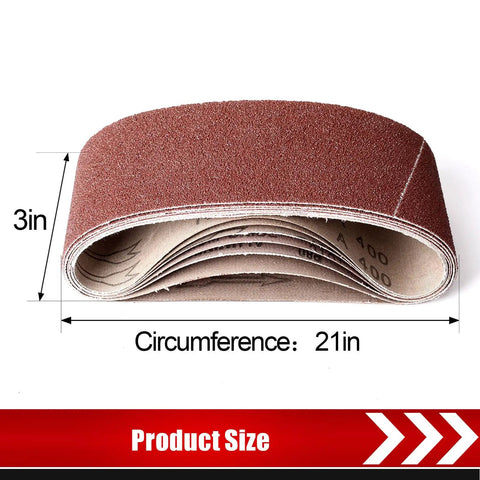 3 By 21 Inch Sanding Belt Set Pro Grade Aluminum Oxide shown in measurements