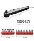 Right Angle Mini Ratchet Wrench With 1 Quarter Inch Dual Drive Head Bits And Socket Set 17 Piece CRV Steel Tool Kit for tight spots