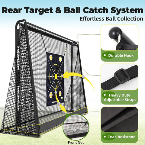 Heavy Duty Golf Hitting Net With Side Barriers For Real Balls Driving Practice Indoor Outdoor Ball Return And Collection System