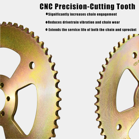 Close-up of CNC precision-cut 60T 420 chain six hole high torque rear sprocket direct fit for Coleman CT100U CC100X RB100 B100.