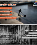 Person applying Rock-Solid Heavy-Duty Foundation Sealant Workhorse And Rubber Silicone Waterproof Sealant For Basement Leak Repair on flat roof.
