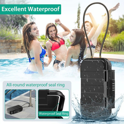 Portable Safe Box With 4 Digit Combination Lock Travel Security Case in water highlighting waterproof feature