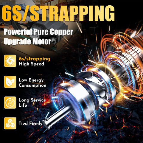 6S/Strapping powerful pure copper upgrade motor for the Cordless Electric Strapping Tool For Pet And Pp Straps Featuring Adjustable Tension Up To 3500N.